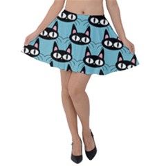 Cute Black Cat Pattern Velvet Skater Skirt