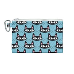 Cute Black Cat Pattern Canvas Cosmetic Bag (medium) by Valentinaart