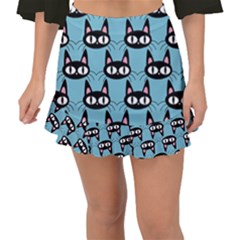 Cute Black Cat Pattern Fishtail Mini Chiffon Skirt by Valentinaart