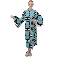 Cute Black Cat Pattern Maxi Velour Kimono by Valentinaart