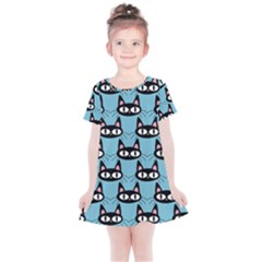 Cute Black Cat Pattern Kids  Simple Cotton Dress by Valentinaart