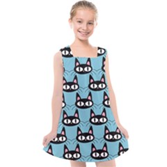 Cute Black Cat Pattern Kids  Cross Back Dress by Valentinaart