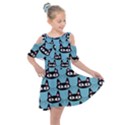 Cute Black Cat Pattern Kids  Shoulder Cutout Chiffon Dress View1