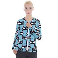 Cute Black Cat Pattern Casual Zip Up Jacket by Valentinaart