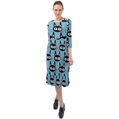 Cute Black Cat Pattern Ruffle End Midi Chiffon Dress by Valentinaart