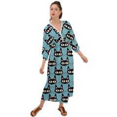 Cute Black Cat Pattern Grecian Style  Maxi Dress