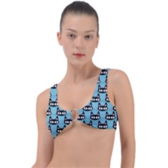 Cute Black Cat Pattern Ring Detail Bikini Top