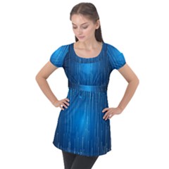 Abstract Rain Space Puff Sleeve Tunic Top