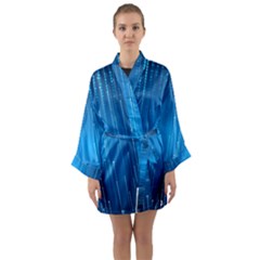 Abstract Rain Space Long Sleeve Satin Kimono