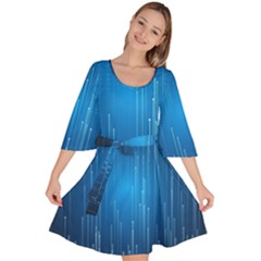 Abstract Rain Space Velour Kimono Dress