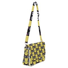 Cute Black Cat Pattern Shoulder Bag With Back Zipper by Valentinaart