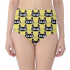 Cute Black Cat Pattern Classic High-waist Bikini Bottoms by Valentinaart