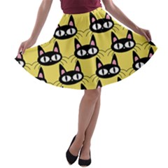 Cute Black Cat Pattern A-line Skater Skirt by Valentinaart