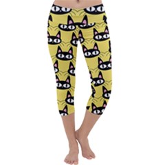 Cute Black Cat Pattern Capri Yoga Leggings by Valentinaart