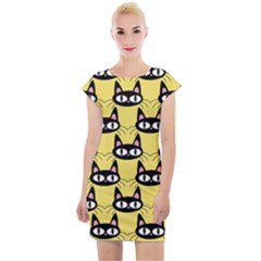 Cute Black Cat Pattern Cap Sleeve Bodycon Dress by Valentinaart