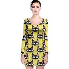 Cute Black Cat Pattern Long Sleeve Velvet Bodycon Dress