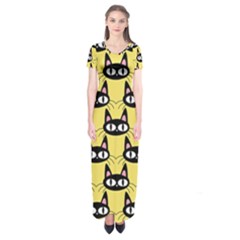 Cute Black Cat Pattern Short Sleeve Maxi Dress