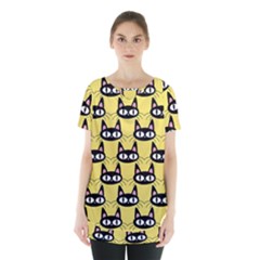 Cute Black Cat Pattern Skirt Hem Sports Top