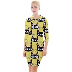 Cute Black Cat Pattern Quarter Sleeve Hood Bodycon Dress by Valentinaart