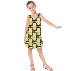 Cute Black Cat Pattern Kids  Sleeveless Dress by Valentinaart