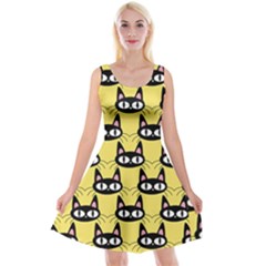 Cute Black Cat Pattern Reversible Velvet Sleeveless Dress by Valentinaart