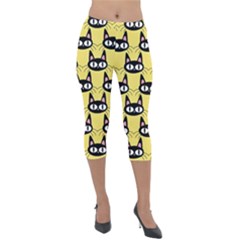 Cute Black Cat Pattern Lightweight Velour Capri Leggings  by Valentinaart