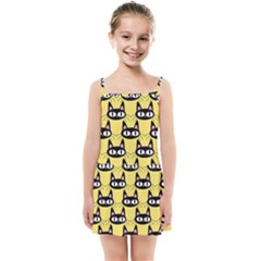 Cute Black Cat Pattern Kids  Summer Sun Dress by Valentinaart