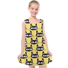 Cute Black Cat Pattern Kids  Cross Back Dress by Valentinaart