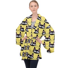 Cute Black Cat Pattern Long Sleeve Velvet Kimono  by Valentinaart