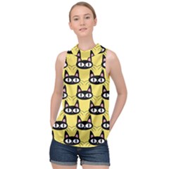 Cute Black Cat Pattern High Neck Satin Top by Valentinaart