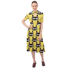 Cute Black Cat Pattern Keyhole Neckline Chiffon Dress by Valentinaart