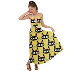 Cute Black Cat Pattern Backless Maxi Beach Dress by Valentinaart