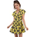 Cute Black Cat Pattern Flutter Sleeve Wrap Dress View1