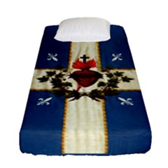 Quebec Flag Drapeau Québec Patriote Carillon Sacré-coeur Christian Catholic Old Vintage With Fleurs De Lys Fitted Sheet (single Size) by Quebec