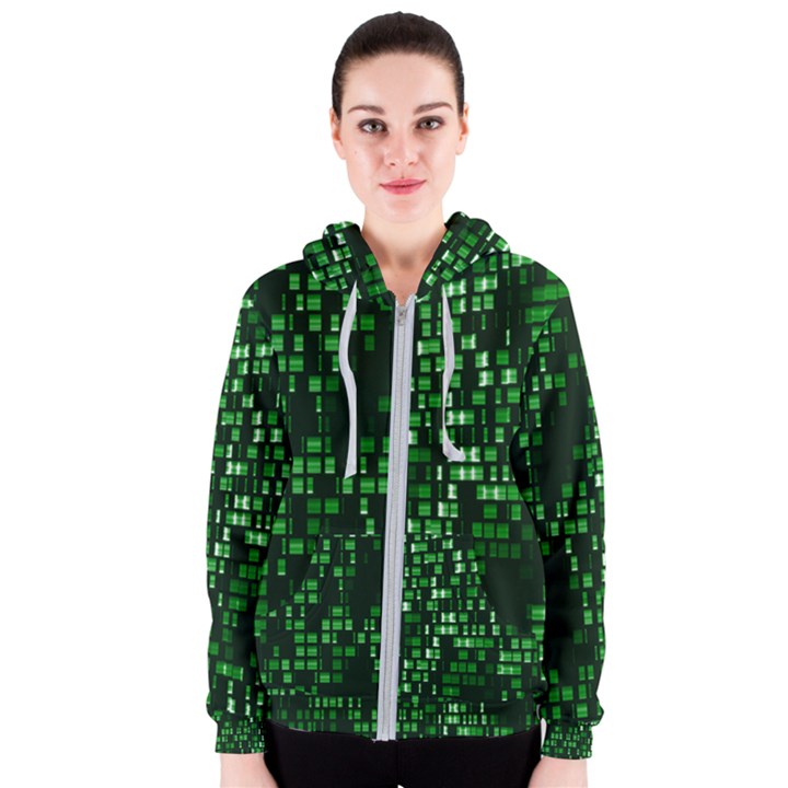 Abstract Plaid Green Women s Zipper Hoodie