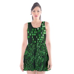 Abstract Plaid Green Scoop Neck Skater Dress by HermanTelo