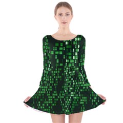 Abstract Plaid Green Long Sleeve Velvet Skater Dress by HermanTelo