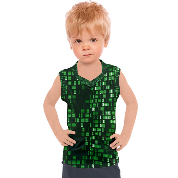 Abstract Plaid Green Kids  Mesh Tank Top