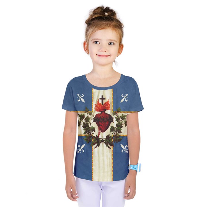 Quebec flag drapeau Québec Patriote Carillon Sacré-Coeur Christian Catholic old vintage with fleurs de lys Kids  One Piece Tee