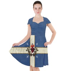 Quebec Flag Drapeau Québec Patriote Carillon Sacré-coeur Christian Catholic Old Vintage With Fleurs De Lys Cap Sleeve Midi Dress by Quebec