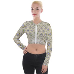 A Gift With Flowers And Bubble Wrap Long Sleeve Cropped Velvet Jacket by pepitasart