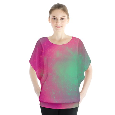 Effet Galaxy Rose/vert Batwing Chiffon Blouse by kcreatif