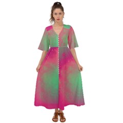 Effet Galaxy Rose/vert Kimono Sleeve Boho Dress