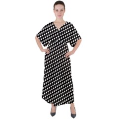 Formes Carreaux Blanc/noir V-neck Boho Style Maxi Dress by kcreatif