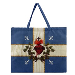 Quebec Flag Drapeau Québec Patriote Carillon Sacré-coeur Christian Catholic Old Vintage With Fleurs De Lys Zipper Large Tote Bag by Quebec