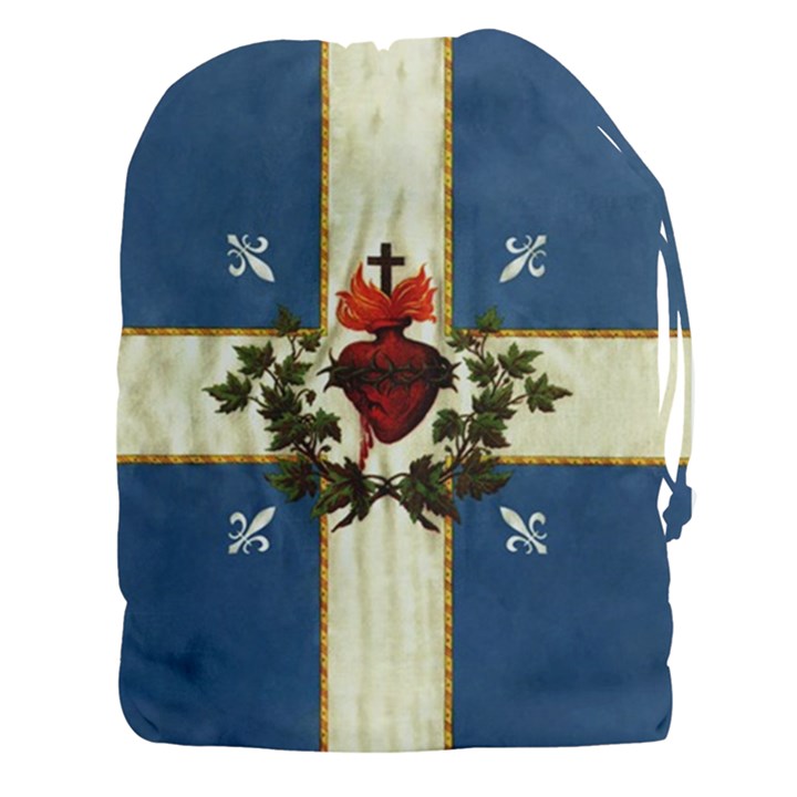 Quebec flag drapeau Québec Patriote Carillon Sacré-Coeur Christian Catholic old vintage with fleurs de lys Drawstring Pouch (3XL)