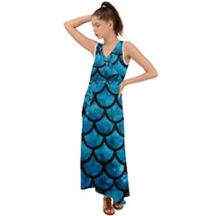 Mermaid Blue V-neck Chiffon Maxi Dress by bloomgirldresses