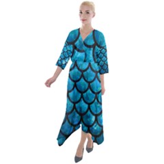 Mermaid Blue Quarter Sleeve Wrap Front Maxi Dress by bloomgirldresses