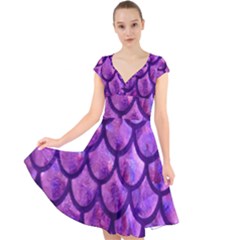 Mermaid Purple Cap Sleeve Front Wrap Midi Dress by bloomgirldresses