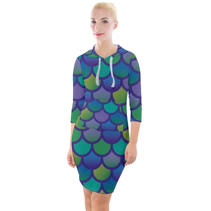 Mermaid Rainbow Quarter Sleeve Hood Bodycon Dress